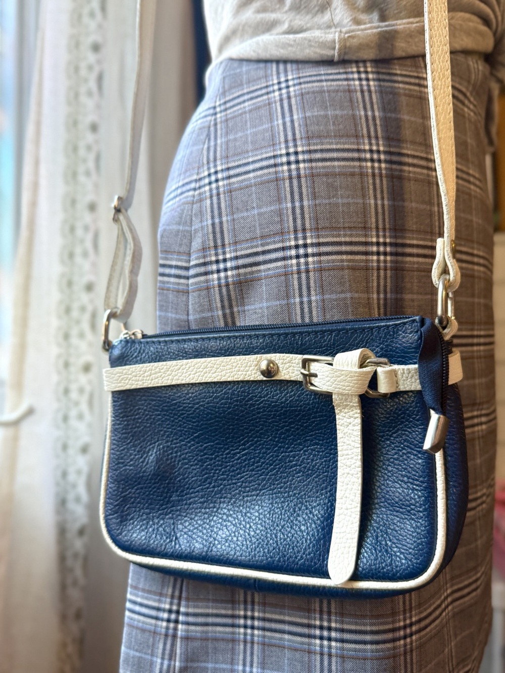 Blue & White Leather Crossbody Bag Like New